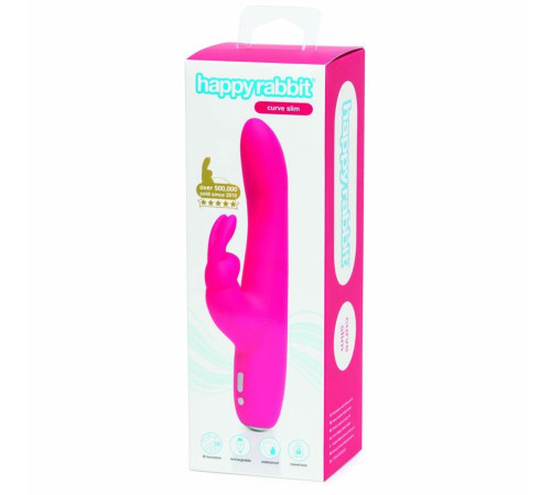 Розовый перезаряжаемый вибратор Rabbit Slimline Curve Rechargeable - 24 см.