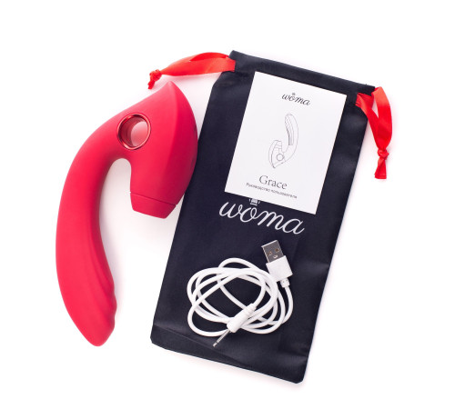 Красный вибратор с вакуум-волновым стимулятором клитора Grace