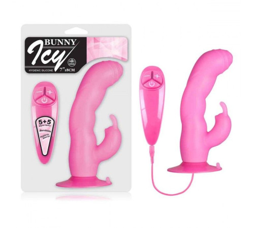 Розовый вибратор с клиторальным стимулятором BUNNY ICY - 18 см. Розовый вибратор с клиторальным стимулятором BUNNY ICY - 18 см.