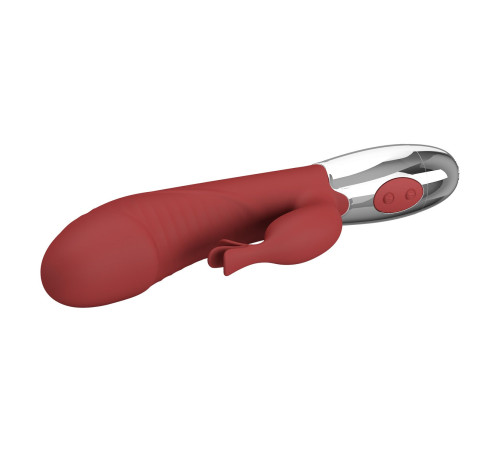Красный вибратор со стимулятором клитора Rasmussen - 19,8 см.
