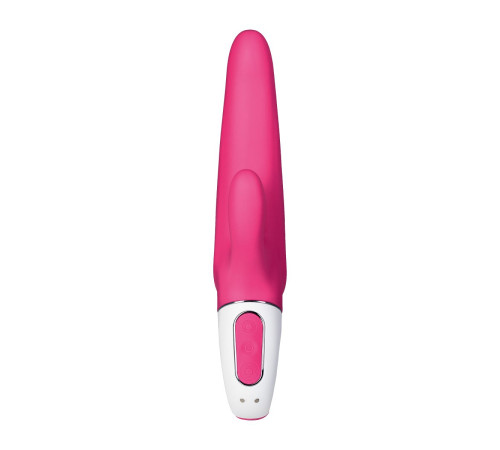 Ярко-розовый вибратор  Satisfyer Mr. Rabbit с клиторальным отростком - 22,1 см.