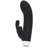 Черный вибратор с клиторальным отростком Greedy Girl Mini Rabbit Vibrator - 14 см.