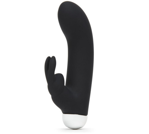 Черный вибратор с клиторальным отростком Greedy Girl Mini Rabbit Vibrator - 14 см.