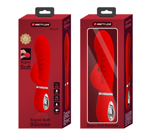 Красный вибратор-кролик с рёбрышками Prescott - 20 см.