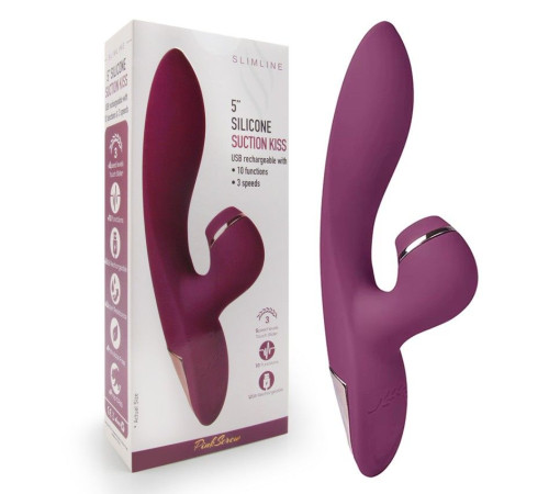 Сливовый вибратор-кролик с вакуумной стимуляцией 5’’ Silicone Suction Kiss - 20,3 см.
