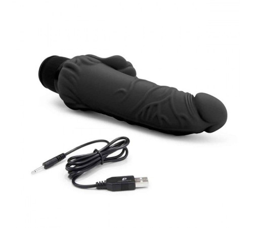 Черный вибратор-реалистик с клиторальными лепестками 7  Realistic Vibrator - 21,5 см.