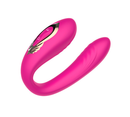 Розовый U-образный вибратор с вращающейся вагинальной частью