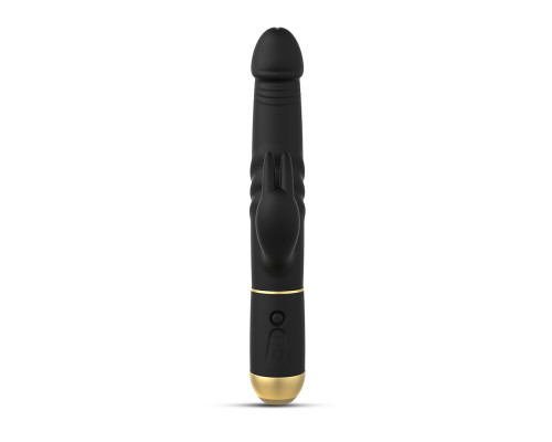 Заказать Черный вибратор-кролик Furious Rabbit 2.0 с функцией возвратно-поступательных движений и вращением шариков - 27 см.