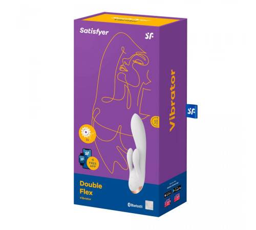 Белый вибратор-кролик Double Flex с двумя клиторальными отростками - 20,1 см.