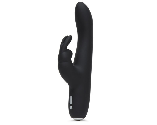 Заказать Черный вибратор с клиторальным отростком Greedy Girl Slimline Rabbit Vibrator - 22,8 см.
