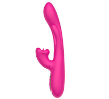 Розовый вибратор со стимуляцией клитора и фингерингом - 23,5 см.
