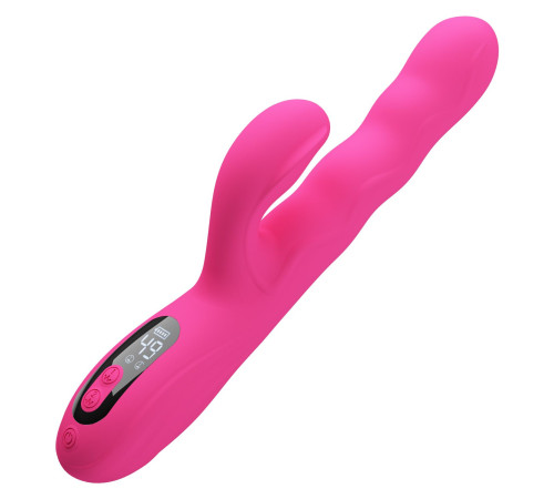 Розовый вибростимулятор-кролик с волновыми движениями Winters - 25,2 см.