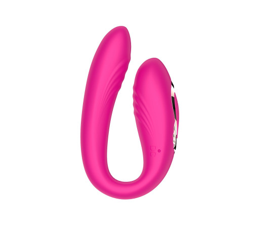 Розовый U-образный вибратор с вращающейся вагинальной частью