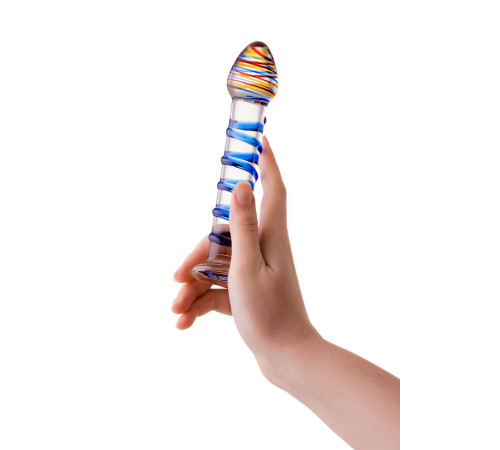 Прозрачный фаллос из стекла со спиралью - 18 см.