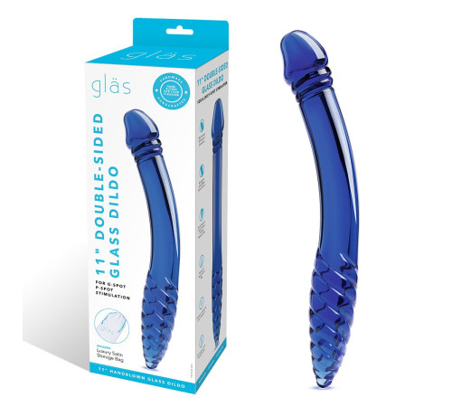 Синий двусторонний стеклянный стимулятор 11’’ Double-sided Glass Dildo For G-Spot P-Spot Stimulation - 28 см.