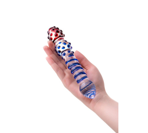 Двусторонний стеклянный фаллос со спиралью и шишечками - 20,5 см.