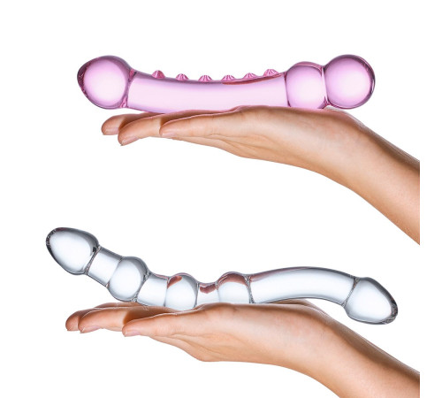 Набор из 2 стеклянных двухголовых фаллоимитаторов Pleasure Set Набор из 2 стеклянных двухголовых фаллоимитаторов Pleasure Set