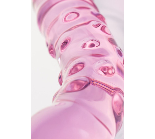 Двусторонний розовый фаллос с рёбрами и точками - 20,5 см.