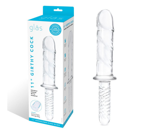 Стеклянный фаллоимитатор с рукоятью 11’’ Girthy Cock Double Ended With Handle - 28 см.