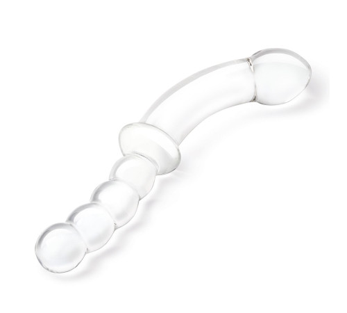 Стеклянный двусторонний фаллоимитатор 12,5’’ Girthy Double Sided Dong With Anal Bead Grip Handle - 32 см.