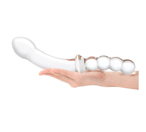 Стеклянный двусторонний фаллоимитатор 12,5’’ Girthy Double Sided Dong With Anal Bead Grip Handle - 32 см.
