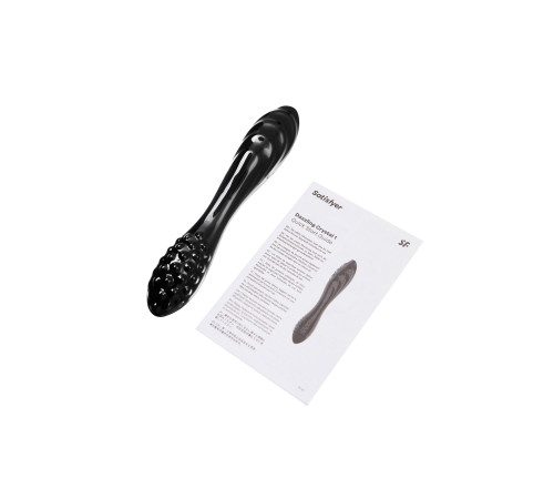 Черный двусторонний фаллоимитатор Dazzling Crystal 1 - 18,5 см.