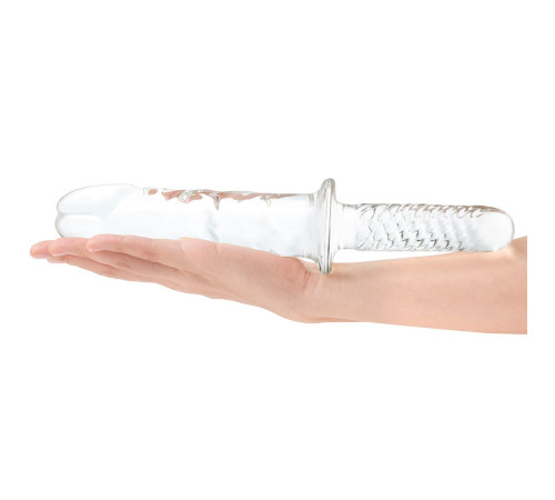 Стеклянный фаллоимитатор с рукоятью 11’’ Girthy Cock Double Ended With Handle - 28 см.