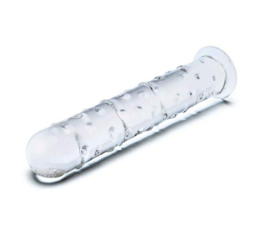 Прозрачный стеклянный фаллос с массажным рельефом 10  Extra Large Glass Dildo - 25,5 см.