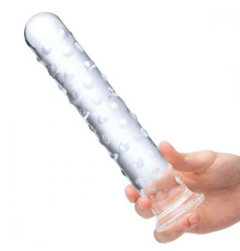 Прозрачный стеклянный фаллос с массажным рельефом 10  Extra Large Glass Dildo - 25,5 см.