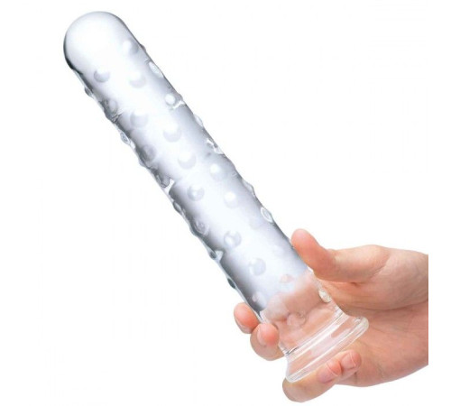 Прозрачный стеклянный фаллос с массажным рельефом 10  Extra Large Glass Dildo - 25,5 см.