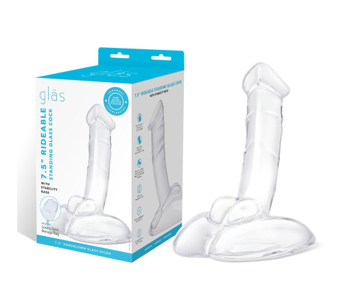 Стеклянный фаллоимитатор на подставке 7,5’’ Rideable Standing Glass Cock With Stability Base - 19 см.