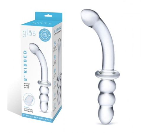 Прозрачный ребристый двусторонний стимулятор Ribbed G-Spot - 20 см. Прозрачный ребристый двусторонний стимулятор Ribbed G-Spot - 20 см.