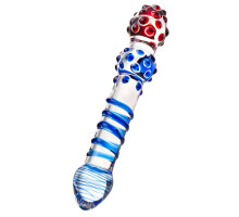 Двусторонний стеклянный фаллос со спиралью и шишечками - 20,5 см.