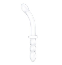 Изогнутый стеклянный фаллоимитатор 12’’ Girthy Ribbed G-Spot Glass Dildo With Handle Grip Double Ended - 30 см.