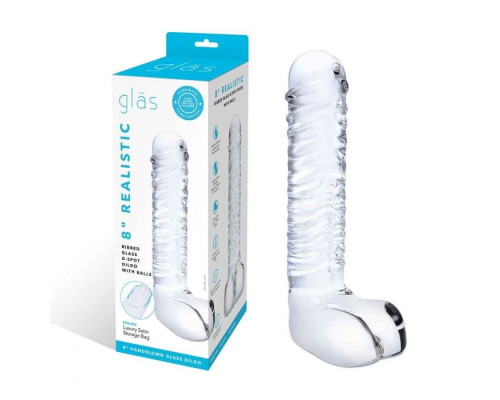Заказать Прозрачный фаллоимитатор 8  Realistic Ribbed Glass Dildo - 20,3 см.
