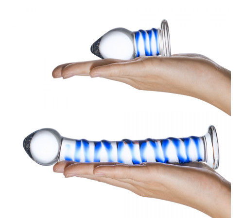 Набор из 2 стеклянных игрушек с синей спиралью Swirly Dildo Buttplug Set Набор из 2 стеклянных игрушек с синей спиралью Swirly Dildo Buttplug Set