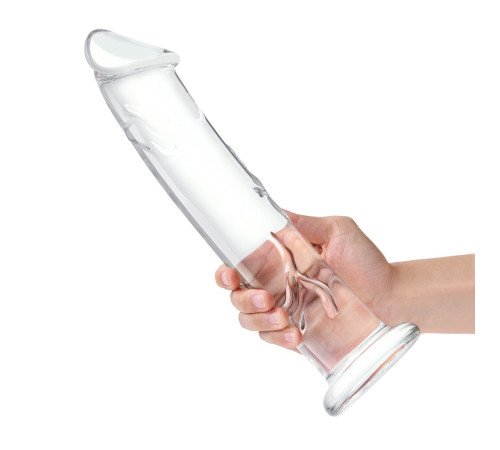 Большой стеклянный стимулятор 12’’ Glass Dildo With Veins   Flat Base - 28 см.