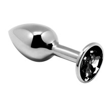 Серебристая анальная втулка с черным кристаллом Mini Metal Butt Plug Size M - 8 см.