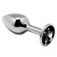 Заказать Серебристая анальная втулка с черным кристаллом Mini Metal Butt Plug Size M - 8 см.
