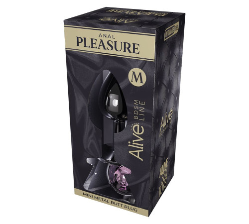 Серебристая анальная втулка Mini Metal Butt Plug Size M с розовым кристаллом