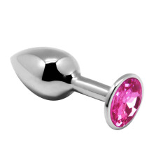 Серебристая анальная втулка Mini Metal Butt Plug Size M с розовым кристаллом