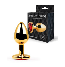 Золотистая анальная пробка с красным кристаллом - 9 см.