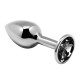 Заказать Серебристая анальная втулка с черным кристаллом Mini Metal Butt Plug Size S - 7 см.