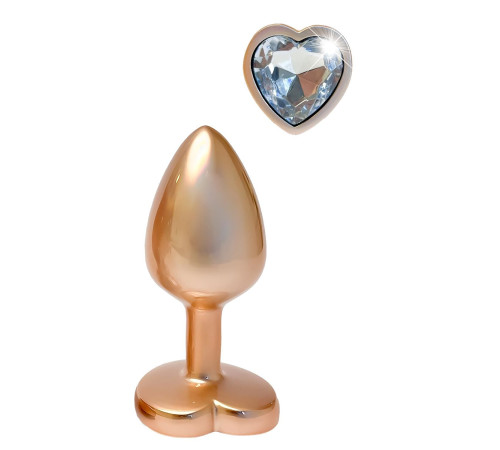 Золотистая анальная пробка с прозрачным кристаллом-сердцем Pearl Gold Plug Small
