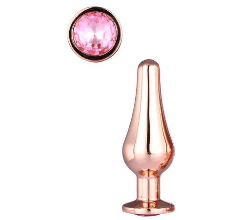 Золотистая анальная пробка с кристаллом Rose Gold Pleasure Plug S - 9 см.