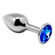 Заказать Серебристая анальная втулка с синим кристаллом Mini Metal Butt Plug Size M - 8 см.