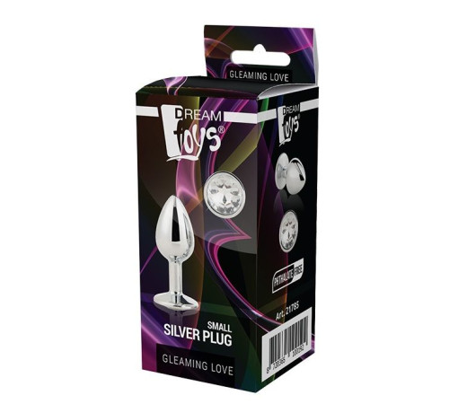 Серебристая анальная втулка с прозрачным кристаллом - 7,1 см.