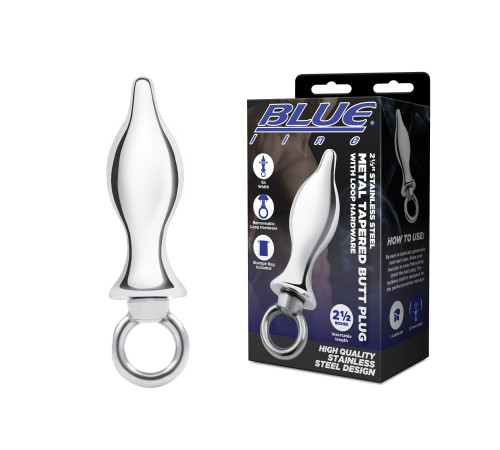 Металлический плаг с кольцом Stainless Steel Metal Tapered Butt Plug With Loop Hardware - 10 см.