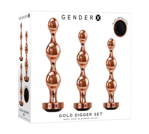 Набор из 3 золотистых анальных стимуляторов-елочек Gold Digger Set
