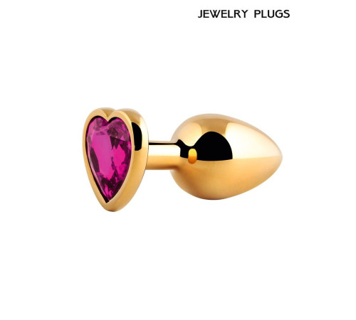 Золотистая анальная пробка с малиновым кристаллом - 9 см.